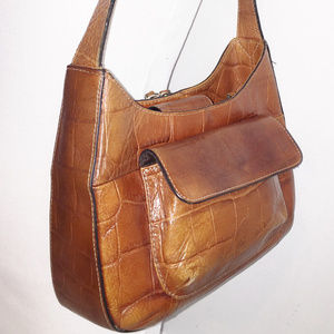 FOSSIL Brown Croc Pattern Leather Shoulder Bag